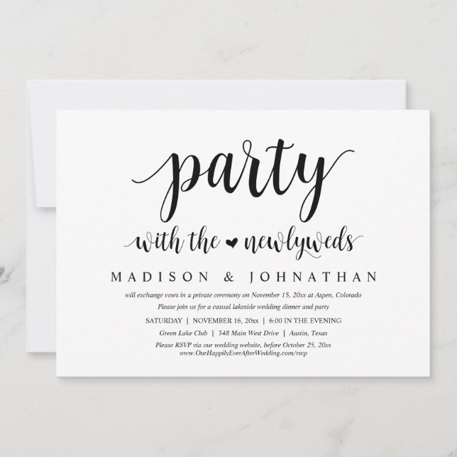 Party with the newlyweds, Wedding Elopement Dinner Invitation (Front)