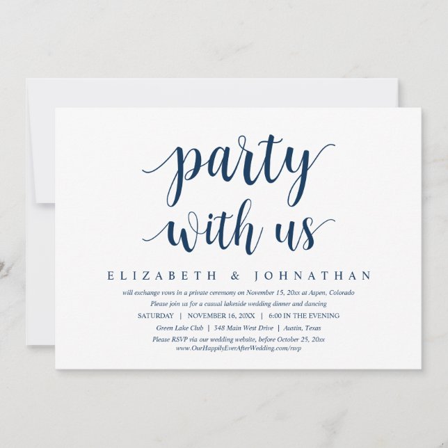 Party With Us, Wedding Elopement Dinner Dancing In Invitation (Front)