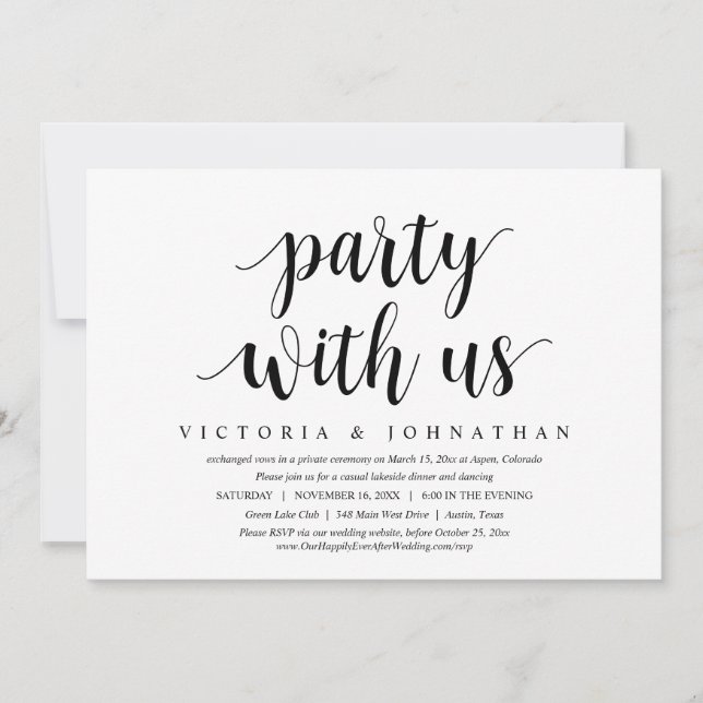 Party with us, Wedding Elopement Dinner Dancing Invitation (Front)