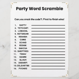 Party Word Scramble – Printable Game Custom Letterhead