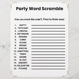 Party Word Scramble – Printable Game Custom Letterhead