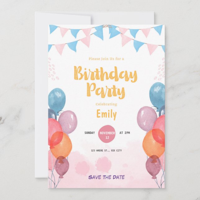 Party Yellow Playful colourful Birthday Invitation (Front)