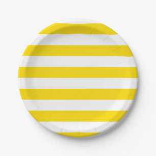 Party Yellow White Striped Modern Template Round Paper Plate