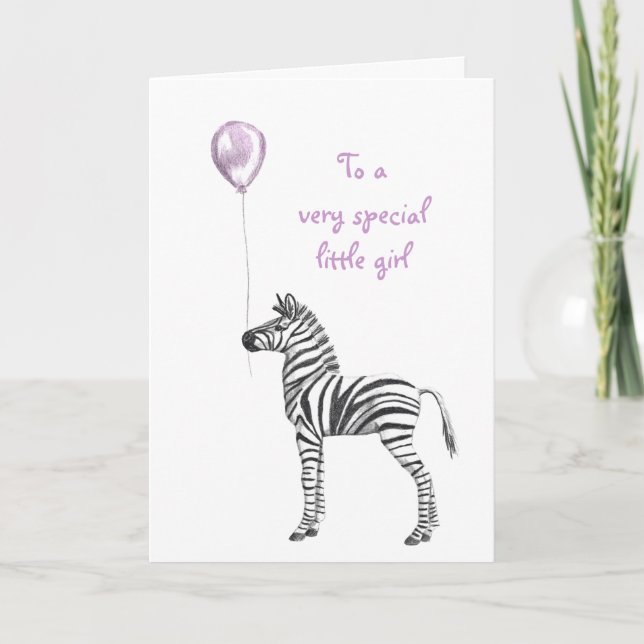 Party Zebra Girls Birthday Card (Front)