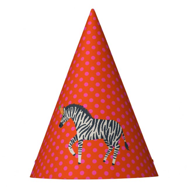 Party Zebra with Pink Dots on Red Party Hat (Front)