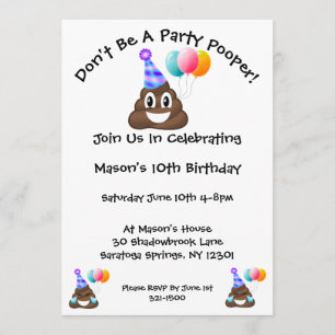 Partying Poop Emoji Birthday Party Invitation