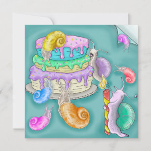 Partying snails with birthday cake, birthday card