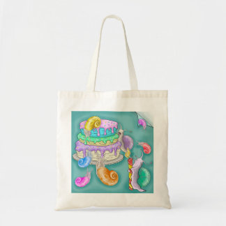 Partying snails with birthday cake, tote bag