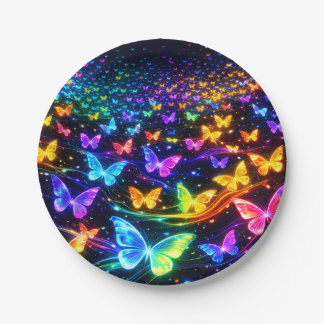 Partyteller Neon Schmetterlingsmotiv Paper Plate