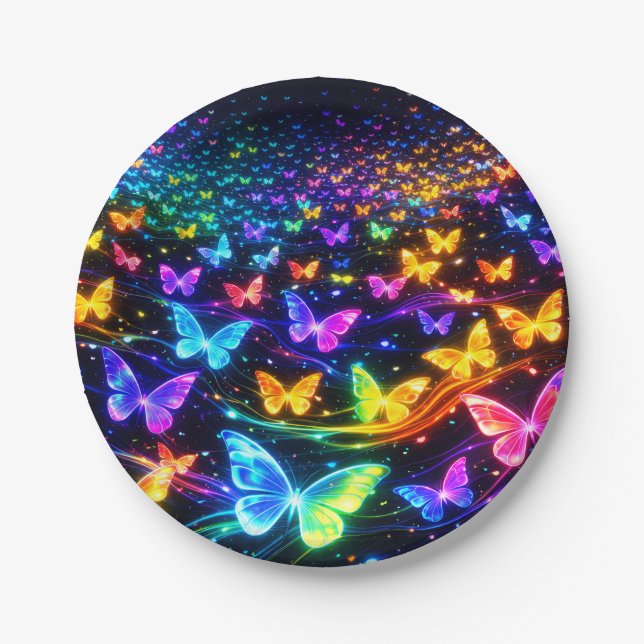 Partyteller Neon Schmetterlingsmotiv Paper Plate (Front)