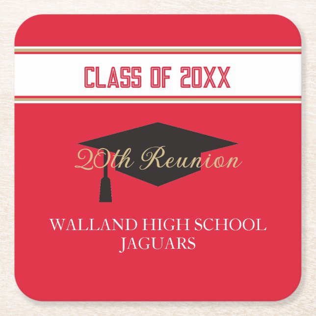 Partytime! CUSTOM Class Reunion  Square Paper Coaster (Front)
