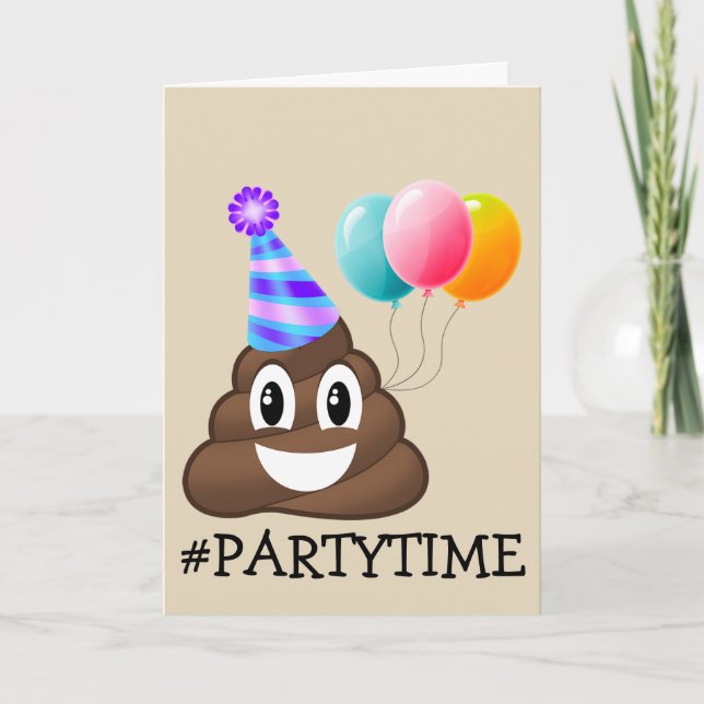 #PARTYTIME Poop Emoji Birthday Card (Front)