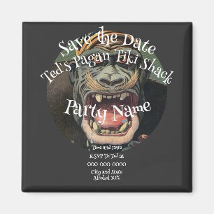 Partyy Save the Date Tiki Bar Hut Shack Bar Grill Magnet