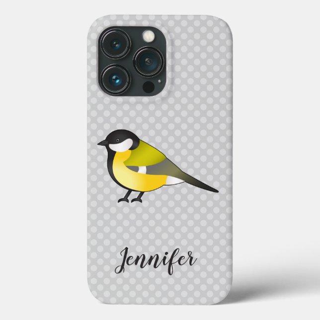 Parus Major Yellow Cartoon Bird With Custom Name Case-Mate iPhone Case (Back)