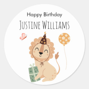 Pary animal, Lion with gifts and party hat Classic Round Sticker