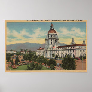 Pasadena, CA - View of City Hall & Public Librar Poster