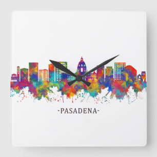 Pasadena California Skyline Square Wall Clock