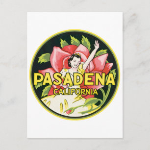 Pasadena California Vintage Luggage Label Postcard