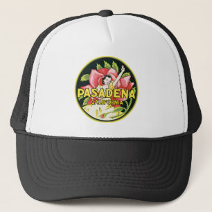 Pasadena California Vintage Luggage Label Trucker Hat