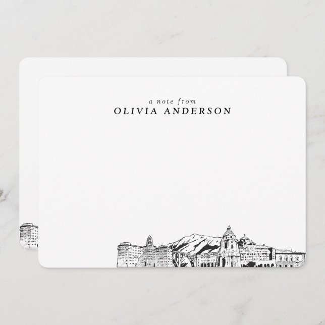 Pasadena Skyline Sketch Personalised Note Cards (Front/Back)
