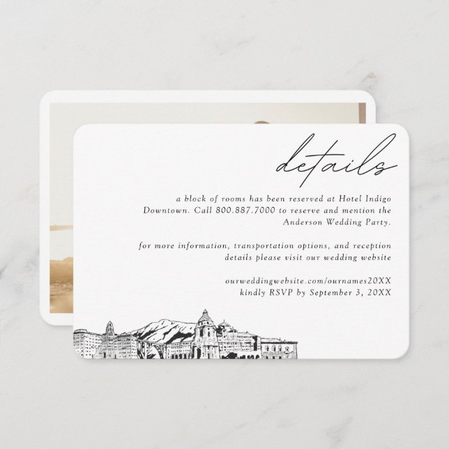 Pasadena Wedding Hotel Room Block Details Small Enclosure Card (Front/Back)