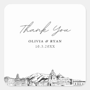 Pasadena Wedding Landmarks Favour Thank You Square Sticker