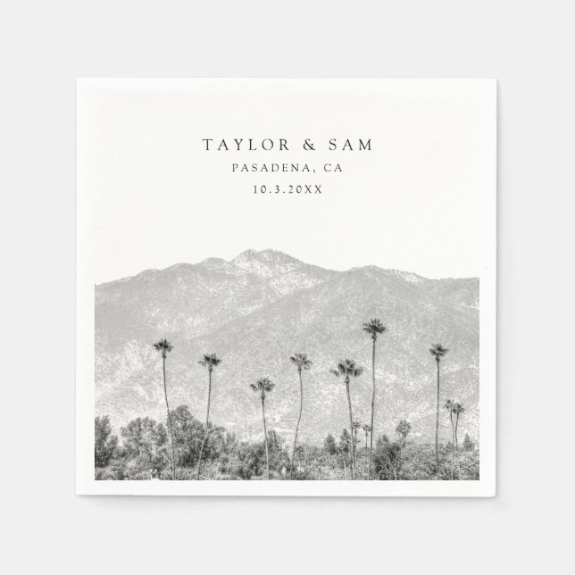 Pasadena Wedding Palm Tree Mountain Napkins (Front)