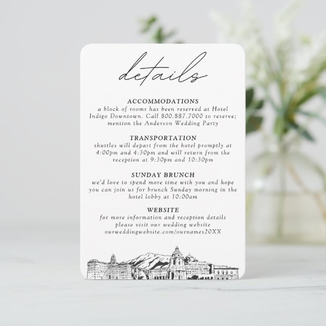 Pasadena Wedding Small Vertical Details Enclosure Card (Standing Front)
