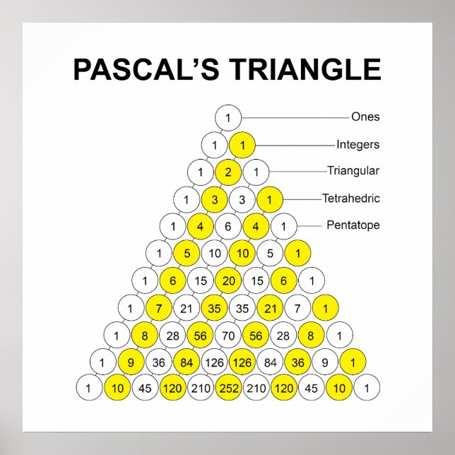 Pascal's Triangle With Labels Poster (Front)