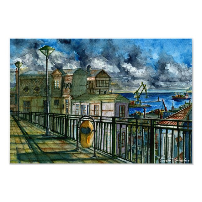 Paseo Mirador de Valparaíso (Acuarela): Photo Print (Front)