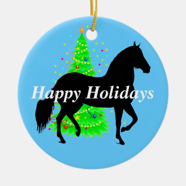 Paso Fino Horse Silhouette Happy Holidays Ceramic Tree Decoration (Front)