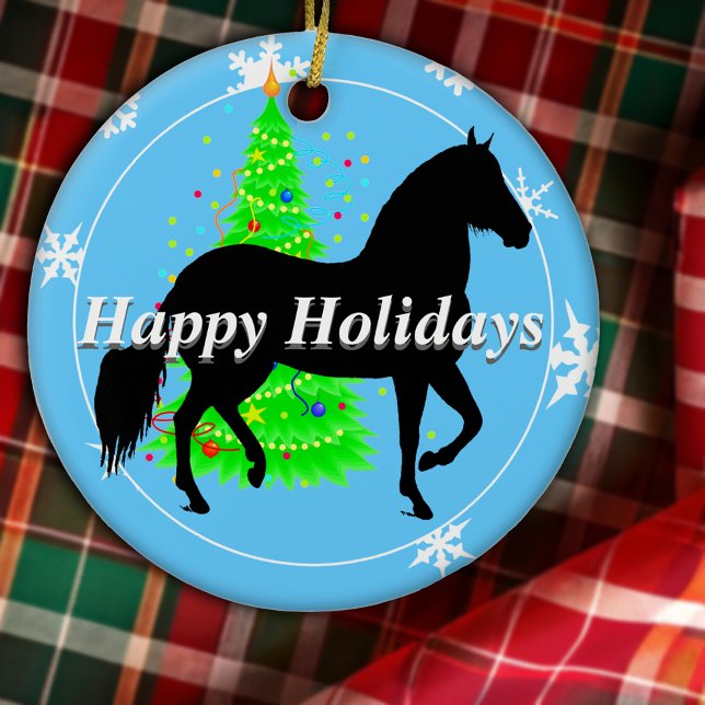 Paso Fino Horse Silhouette Happy Holidays Ceramic Tree Decoration (Paso Fino Horse Silhouette Happy Holidays Ceramic Ornament)