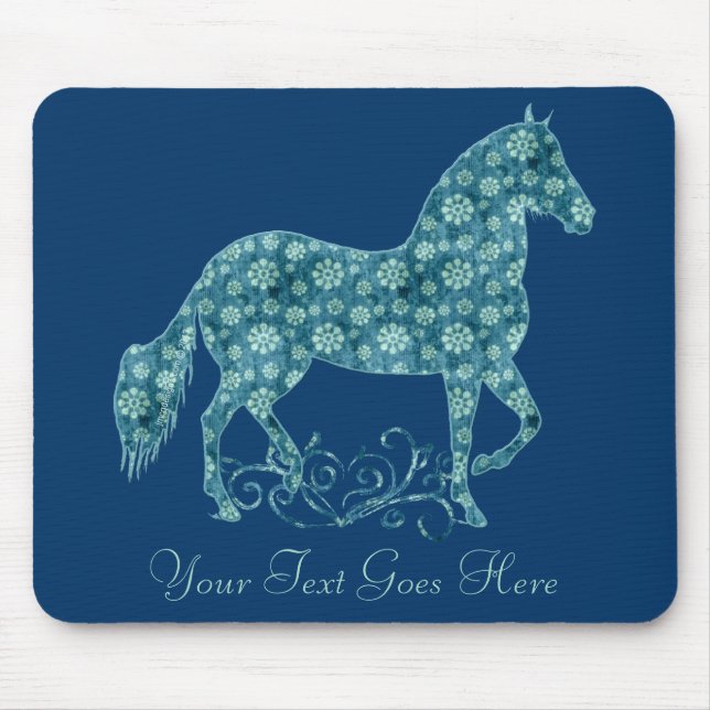 Paso Fino Horse Teal Grunge Floral Mouse Mat (Front)
