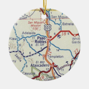 Paso Robles CA Vintage Map Ceramic Tree Decoration