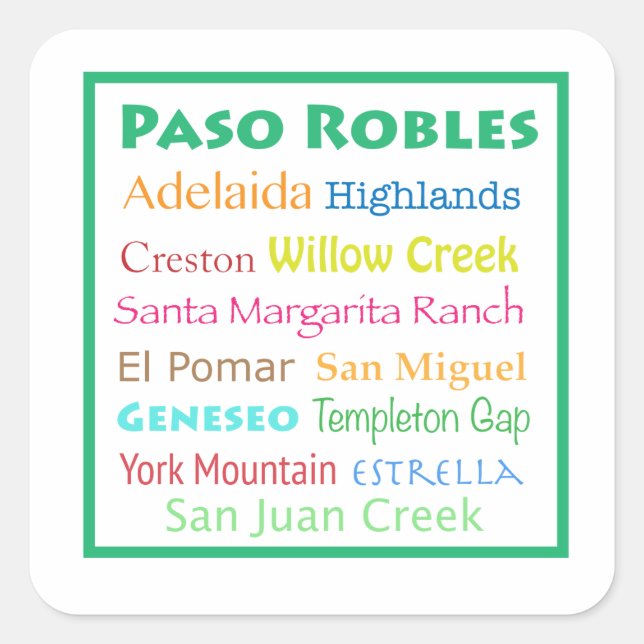 Paso Robles Colourful  Square Sticker (Front)