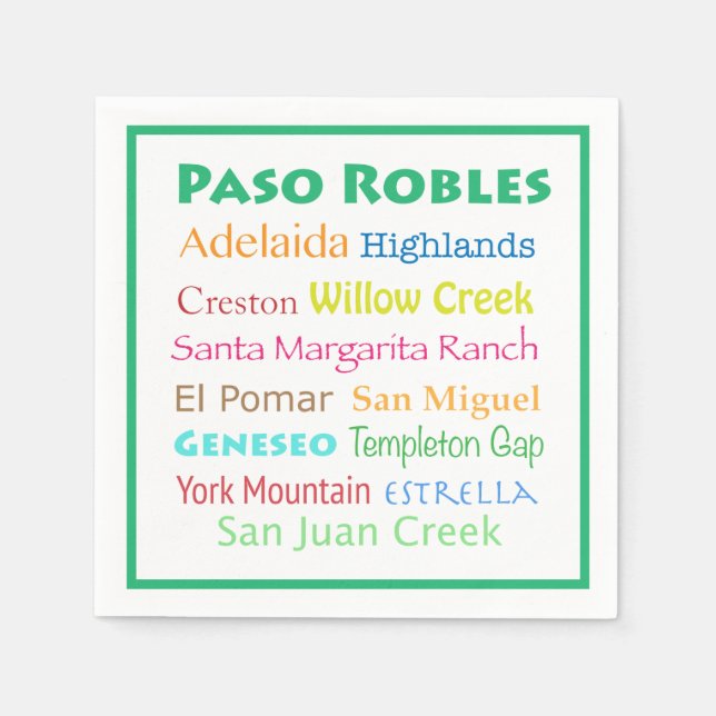 Paso Robles Colourful White Wine Napkins (Front)