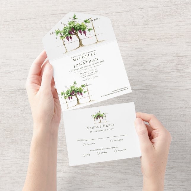 Paso Robles Vineyard Winery Grapevine Wedding All In One Invitation (Tearaway)