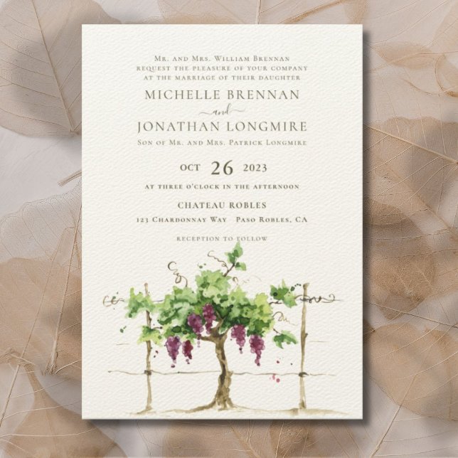Paso Robles Vineyard Winery Grapevine Wedding Invitation (Creator Uploaded)