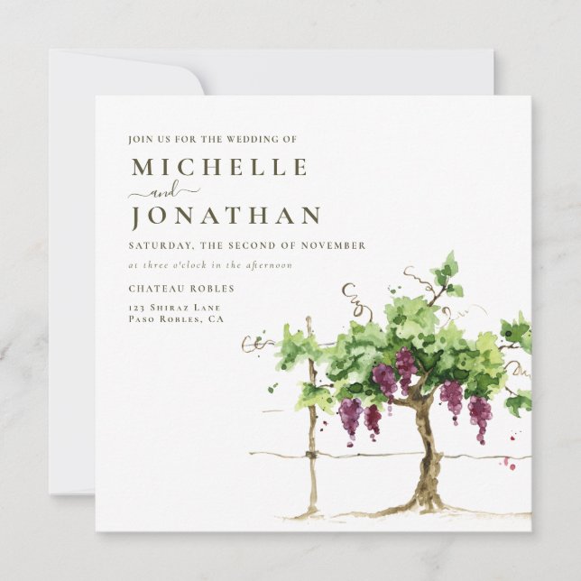 Paso Robles Vineyard Winery Wedding  Invitation (Front)