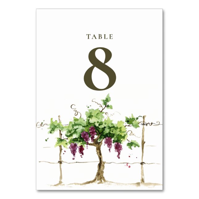 Paso Robles Vineyard Winery Wedding Table Number (Front)