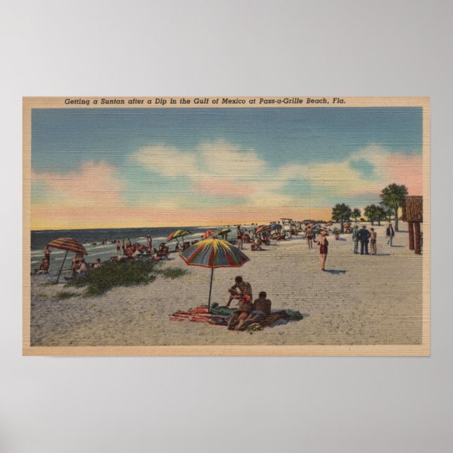 Pass-a-Grille Beach, Florida - Sunbathers on Poster (Front)