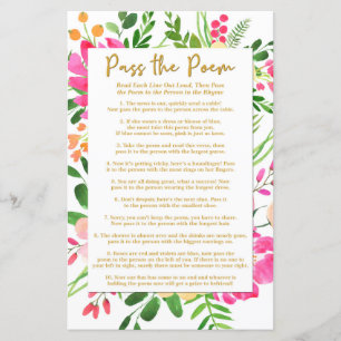 Pass the Poem Shower Game, Bridal Shower Games