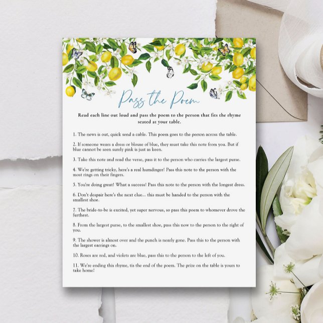Pass the Poem | Summer Lemon Bridal Shower Game  (Creator Uploaded)