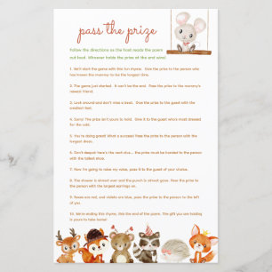 Pass the prize baby shower game Woodland Creatures