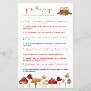 Pass the prize baby shower game Woodland Mushroom