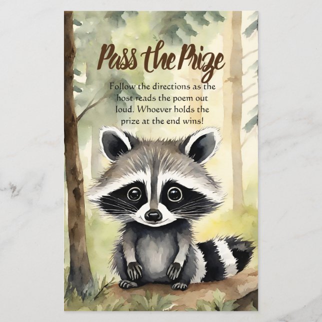 Pass the Prize Game Baby Racoon Baby Shower  (Back)