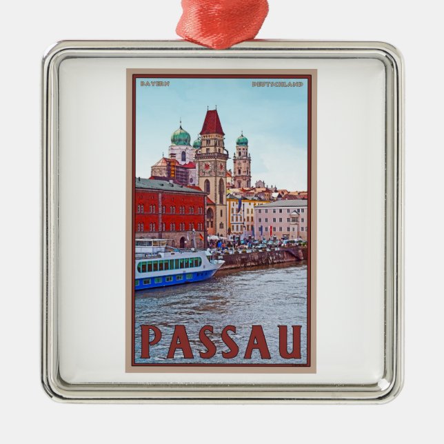 Passau - Donau Waterfront Metal Tree Decoration (Front)