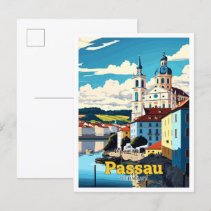 Passau Germany Travel Art Vintage Illustration Postcard
