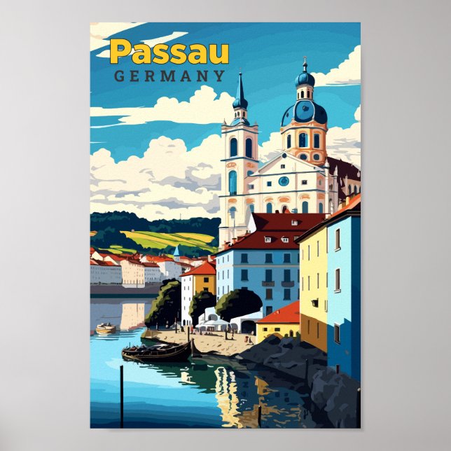 Passau Germany Travel Art Vintage Illustration  Poster (Front)