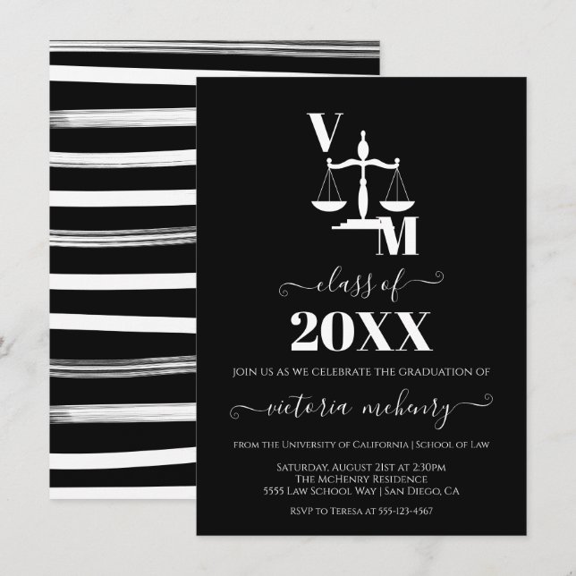 Passed the Bar Law School Black and White Invitation (Front/Back)